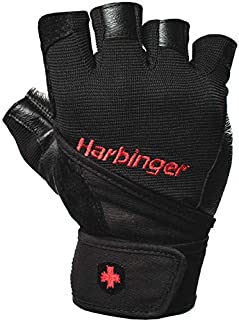 Harbinger Pro Wristwrap Weightlifting Gloves with Vented Cushioned Leather Palm (Pair), Medium