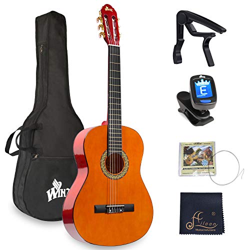 WINZZ 39 Inches Classical Guitar Full Size Beginner Acoustic with Bag Capo Tuner Strings