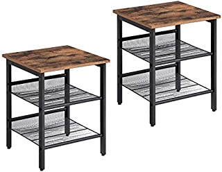 VASAGLE Nightstand, Set of 2 Side Tables, End Tables with Adjustable Mesh Shelves, for Living Room, Bedroom, Industrial, Stable Steel Frame, Easy Assembly, Rustic Brown and Black ULET24X