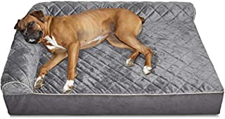 Furhaven Pet Dog Bed - Deluxe Orthopedic Goliath Quilted Faux Fur and Velvet L Shaped Chaise Lounge Living Room Corner Couch Pet Bed with Removable Cover for Dogs and Cats, Gray, 2XL