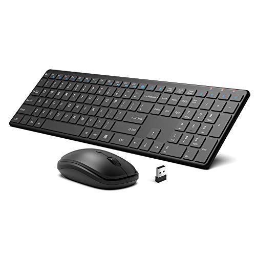 Wireless Keyboard and Mouse Combo, WisFox 2.4G Full-Size Slim Thin Wireless Keyboard Mouse for Windows, Computer, Desktop, PC, Laptop Mac