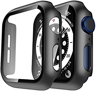 Tauri 2 Pack Hard Case Compatible for Apple Watch SE Series 6 5 4 44mm Built in 9H Tempered Glass Screen Protector Slim Bumper Touch Sensitive Full Protective Cover Compatible for iWatch 44mm - Black