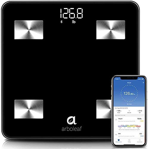 Arboleaf Weight Scale - Smart Scale Bluetooth Body Fat Scale Wireless with iOS, Android APP, Unlimited Users, Auto Recognition, 10 Body Composition Analyzer, Fat, BMI, BMR, Muscle Mass, 396 lb - Black