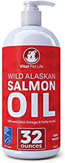 Salmon Oil for Dogs & Cats, Fish Oil Omega 3 EPA DHA Liquid Food Supplement for Pets, Wild Alaskan 100% All Natural, Supports Healthy Skin Coat & Joints, Natural Allergy & Inflammation Defense, 32 oz