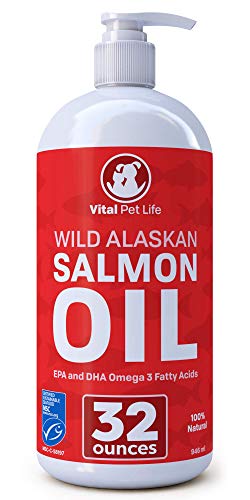 Salmon Oil for Dogs & Cats, Fish Oil Omega 3 EPA DHA Liquid Food Supplement for Pets, Wild Alaskan 100% All Natural, Supports Healthy Skin Coat & Joints, Natural Allergy & Inflammation Defense, 32 oz