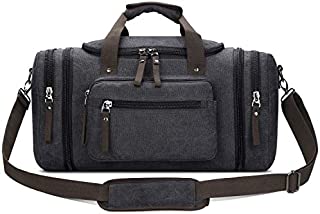 Toupons Travel Duffel Bag for Men Canvas Overnight Weekend Bag (Black )