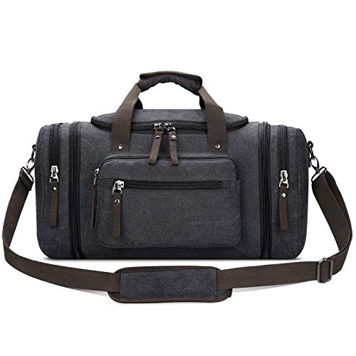 Toupons Travel Duffel Bag for Men Canvas Overnight Weekend Bag (Black )