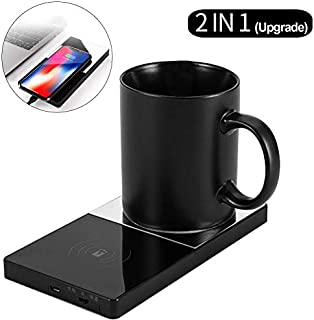 SCOBUTY Coffee Warmer,Coffee Mug Warmer,Cup Warmer,Electric Beverage Warmer & Wireless Charger,Constant temperature 131/55, 2 IN 1 Heating Mug Cup Warmer Set for Home/Office to Warm Coffee, Tea, Milk