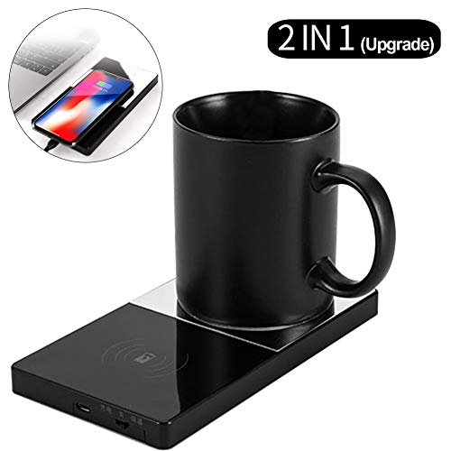 SCOBUTY Coffee Warmer,Coffee Mug Warmer,Cup Warmer,Electric Beverage Warmer & Wireless Charger,Constant temperature 131/55, 2 IN 1 Heating Mug Cup Warmer Set for Home/Office to Warm Coffee, Tea, Milk