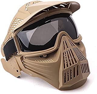 NINAT Tactical Paintball Mask Airsoft Masks Full Face with Greylens Lens Goggles Eye Protection for CS Survival Games Airsoft Shooting Halloween Cosplay Safety Mask Paintball-Tan