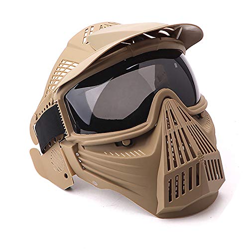 NINAT Tactical Paintball Mask Airsoft Masks Full Face with Greylens Lens Goggles Eye Protection for CS Survival Games Airsoft Shooting Halloween Cosplay Safety Mask Paintball-Tan