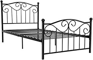 Yaheetech Kids Adults Metal Bed Frame Twin Size with Headboard and Footboard Mattress Foundation- Easy to Put Together Black