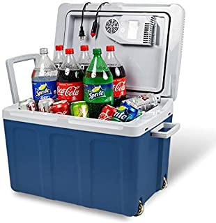 Electric Cooler and Warmer for Car and Home with Wheels - 48 Quart (45 Liter) Holds 60 Cans or 6 Two Liter Bottles and 15 Cans - Dual 110V AC House and 12V DC Vehicle Plugs