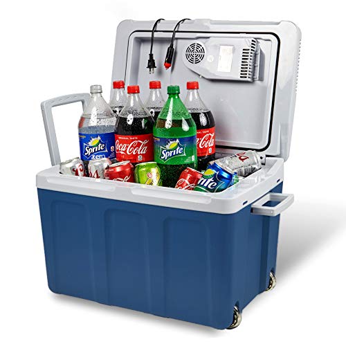 Electric Cooler and Warmer for Car and Home with Wheels - 48 Quart (45 Liter) Holds 60 Cans or 6 Two Liter Bottles and 15 Cans - Dual 110V AC House and 12V DC Vehicle Plugs