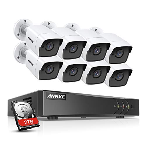 ANNKE 8 Channel 8 Camera Security System H.265+ DVR Recorder with 2TB HDD and 8X 5MP(2560TVL) Outdoor CCTV Bullet Cameras, IP67 Weatherproof,100ft Night Vision, Email Alert, Remote Access