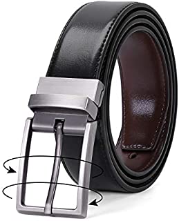 Men's Belt, Leather Reversible Belt for Men Black and Brown Dress Belt Rotate Buckle (Black and coffee, Suit for Waist Size 30- 33 Inches)