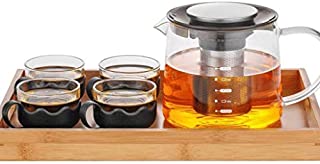 Cxmm in Explosion-Protected Refractory Glass teapot Health Thickened Bag in Stainless Steel teapot Bag Coffee Budget Kettles (Teapot + 4 + Cups of Tea Tray) (Color: (b)