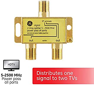 GE Digital 2-Way Coaxial Cable Splitter, 2.5 GHz 5-2500 MHz, RG6 Compatible, Works with HD TV, Satellite, High Speed Internet, Amplifier, Antenna, Gold Plated Connectors, Corrosion Resistant, 33526