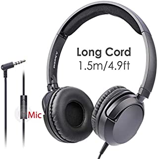 Avantree Superb Sound Wired On Ear Headphones with Microphone, 1.5M / 4.9FT Long Cord with Mic for Adults, Students, Kids, Comfortable Headsets for Computer, Laptop, Tablet, Phone - 026 Black