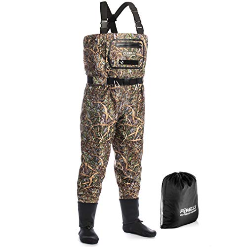 Foxelli Breathable Chest Waders  Camo Fly Fishing Waders for Men, Stockingfoot Breathable Waders - Use for Fly Fishing, Duck Hunting, Emergency Flooding  100% Waterproof & Lightweight