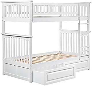 Atlantic Furniture Columbia Bunk Bed with 2 Raised Panel Bed Drawers, Twin/Twin, White