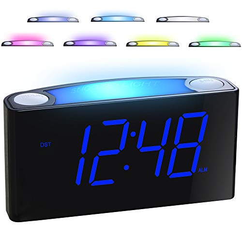 Alarm Clock for Bedrooms - 7 Color Night Light,2 USB Chargers, 7 Large LED Display with Slider Dimmer, 12/24 H,Battery Backup, Plug-in Loud Alarm Clock for Heavy Sleeper,Teen,Elderly, Boys&Girls Kids