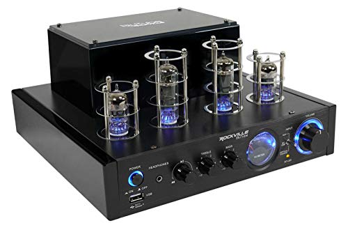 Rockville BluTube LED 70W Bluetooth Tube Amplifier/Home Stereo Receiver with Blue Illumination, Optical Input, Sub Output