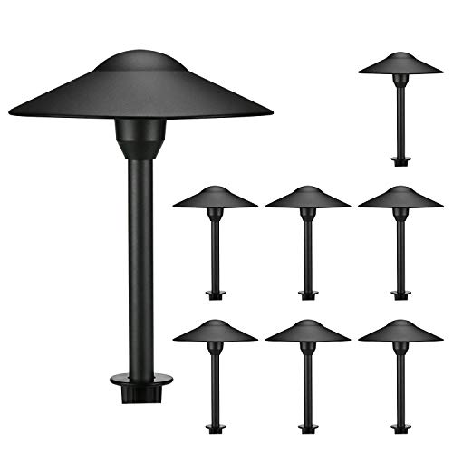 Lumina Low Voltage Landscape Lighting Cast-Aluminum Outdoor Path and Area Light Warm White 3W G4 LED Bulb and ABS Heavy Duty Ground Stake Included for Yard Walkway Lawn - Black PAL0101-BKLED8 (8PK)
