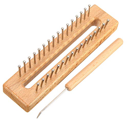 Wayion 32 Pegs Knitting Loom Kit Craft Wooden Knitting Loom Board Hook Set DIY Craft Tools Kit for Hats Scarves Toys Needle Craft