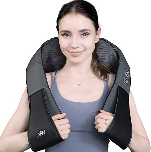 Shiatsu Neck and Shoulder Massager with Heat, Deep Tissue 3D Electric Kneading Pillow Massager for Neck Back Shoulder Muscle Pain Relief, Office Home Car Use, with Spiky Massage Ball