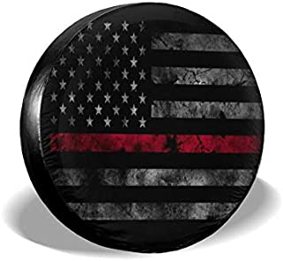 Thin Red Line Firefighter Flag Spare Tire Cover Universal Truck Wheel Tyre Protector for Jeep SUV Trailer RV Truck Wheel