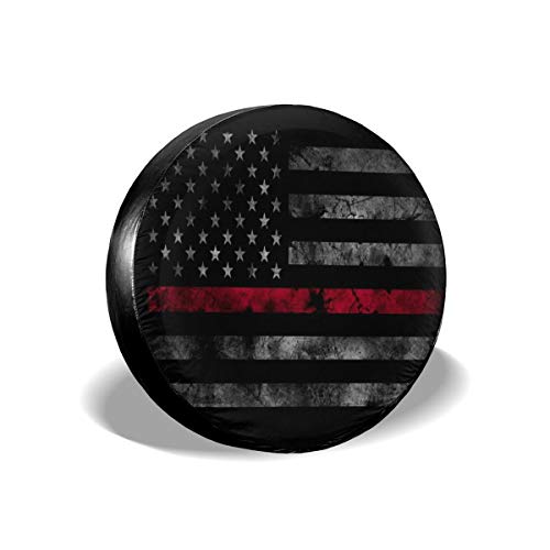 Thin Red Line Firefighter Flag Spare Tire Cover Universal Truck Wheel Tyre Protector for Jeep SUV Trailer RV Truck Wheel