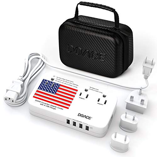 DOACE X11 2200W Travel Voltage Converter for Hair Dryer Straightener Curling Iron, 10A Travel Power Adapter with 6A 4-Port USB and UK/AU/EU/US Plug Wall Chargers for Cell Phone Camera Tablet Laptop