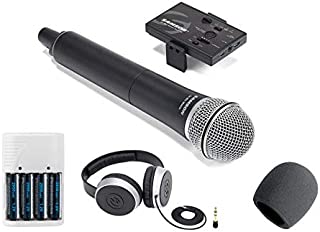 Samson Go Mic Mobile Professional Handheld Wireless System for Mobile Video + Samson SR550 Over-Ear Studio Headphones + Foam Windscreen + 4 AA Batteries & White Charger