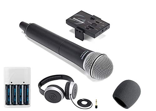 Samson Go Mic Mobile Professional Handheld Wireless System for Mobile Video + Samson SR550 Over-Ear Studio Headphones + Foam Windscreen + 4 AA Batteries & White Charger