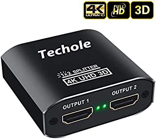 HDMI Splitter 1 in 2 Out - Techole 4K Aluminum Ver1.4 HDCP, Powered HDMI Splitter Supports 3D 4K@30HZ Full HD1080P for Xbox PS4 PS3 Fire Stick Roku Blu-Ray Player Apple TV HDTV