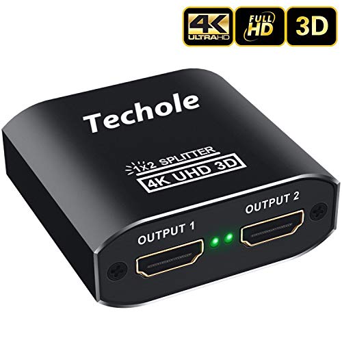 HDMI Splitter 1 in 2 Out - Techole 4K Aluminum Ver1.4 HDCP, Powered HDMI Splitter Supports 3D 4K@30HZ Full HD1080P for Xbox PS4 PS3 Fire Stick Roku Blu-Ray Player Apple TV HDTV