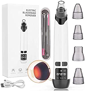 Blackhead Remover Vacuum, USB Rechargeable Facial Pore Cleaner Electric Acne Comedone Extractor Kit with Hot Compress Including 4 Suction Head and 3 Adjustable Suction for Women and Men