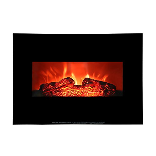 ROVSUN 26'' Wall Mounted Electric Fireplace 750W/1500W Firebox Modern Adjustable Space Heater with Realistic and Brightly Burning Flames & Logs,Glass Flat Panel,CSA Approved