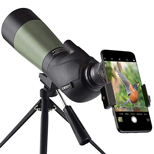 Gosky 20-60x60 HD Spotting Scope with Tripod, Carrying Bag and Scope Phone Adapter - BAK4 45 Degree Angled Eyepiece Telescope for Target Shooting Hunting Bird Watching Wildlife Scenery