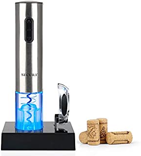 Secura Electric Wine Opener, Automatic Electric Wine Bottle Corkscrew Opener with Foil Cutter, Rechargeable (Stainless Steel)