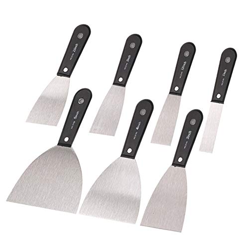 7 PCS Putty Knifes,Carbon Steel Filler Putty Knife Set,Drywall Knife/Spackle Knife/Wallpaper Scraper/Painting Tools/Home Repair Tool/Paint Remover for Wood,Versatile Set of Scraper,Gifts for Men