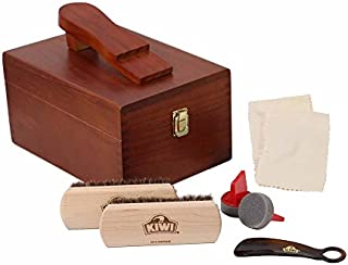 Kiwi Select Shoe Shine Care Kit Valet II Wooden Box w/ 8 pc Content - NO SHOE POLISH INCLUDED