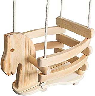 Wooden Horse Toddler Swing Set - Baby Swing Outdoor & Indoor - Smooth Birch Wood with Natural Finish & Cotton Ropes - Eco-Conscious Toddler Bucket Swing Chair, 6 Months to 3 Years