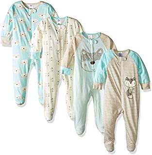 GERBER Baby Boys' 4 Pack Sleep N' Play Footie, Aqua Fox, 6-9 Months