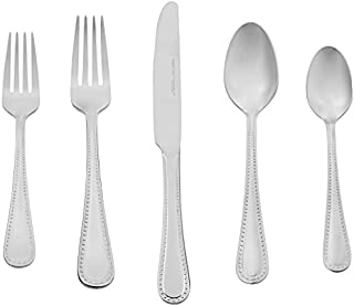 AmazonBasics 20-Piece Stainless Steel Flatware Silverware Set with Pearled Edge, Service for 4