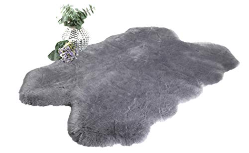 Chesserfeld Luxury Faux Fur Sheepskin Rug, Gray, 4ft x 6ft with Thick Pile, Machine Washable, Makes a Soft, Stylish Home Décor Accent for a Kid's Room, Bedroom, Nursery, Living Room or Bath