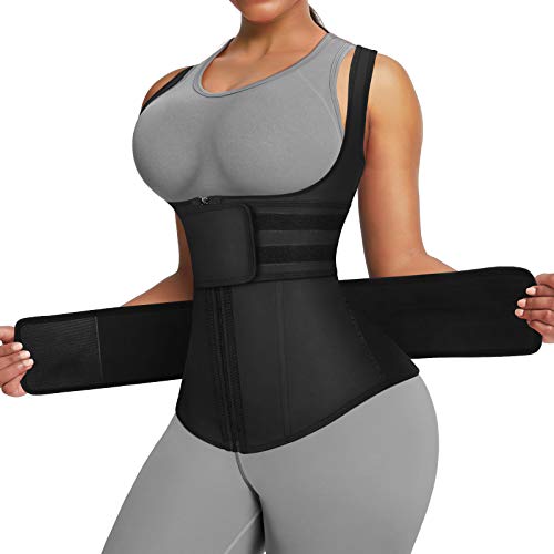 FeelinGirl Plus Size Waist Trainer Trimmer Belt Slimming Body Shaper Sauna Sweat Workout Girdle Black