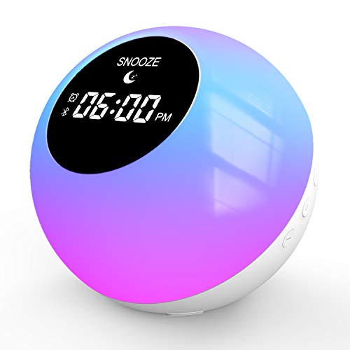 Sunrise Alarm Clock, Wake Up Light for Home|Bluetooth Speakers Alarm Clock for Heavy Sleepers, 7 Colored Atmosphere Lamp|Sleep Aid 6 Nature Sounds for Baby,Travel Bedrooms Office