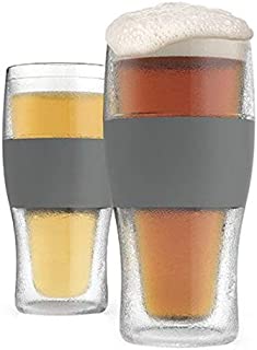 Host Freeze Mug Insulated Plastic Set of 2, 16 oz Pint Grey, 2, Beer Glasses